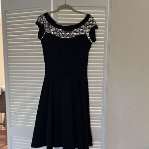 Tatyana Black Midi Dress with Mesh Yoke